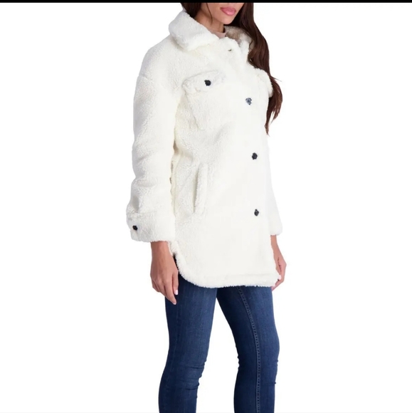 Lucky Brand FAUX FUR Long Sleeve Button Up Coat Designer #691 - Picture 2 of 14